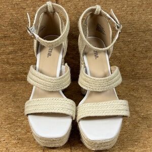 JustFab Carson Espadrille Platform Heels Natural Rope Block Open Toe Heel Sz 11